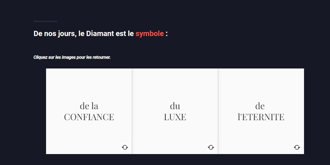 Carte retournable Rise 360, face texte : le diamant, symbole de confiance, de luxe et d'éternité
