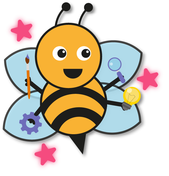 Abeille multi-compétences illustrant les métiers de la production Digital Learning (graphisme, technique, pédagogie).