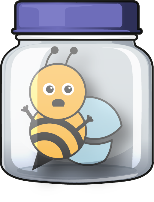 Mascotte abeille enfermée dans un bocal symbolisant les limites de la production interne.