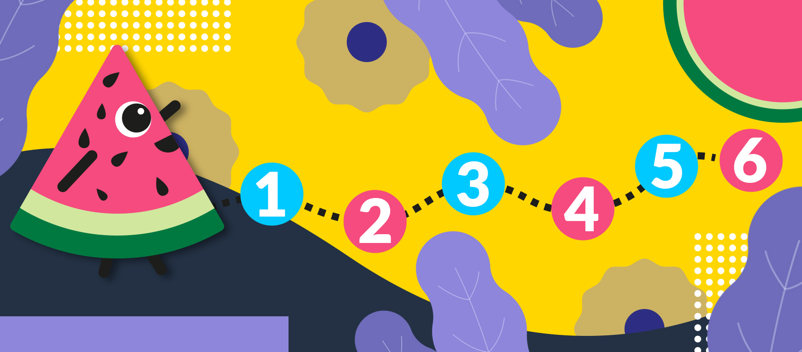 Mascotte pastèque ludique illustrant la fin de la préparation d'un projet e-learning.