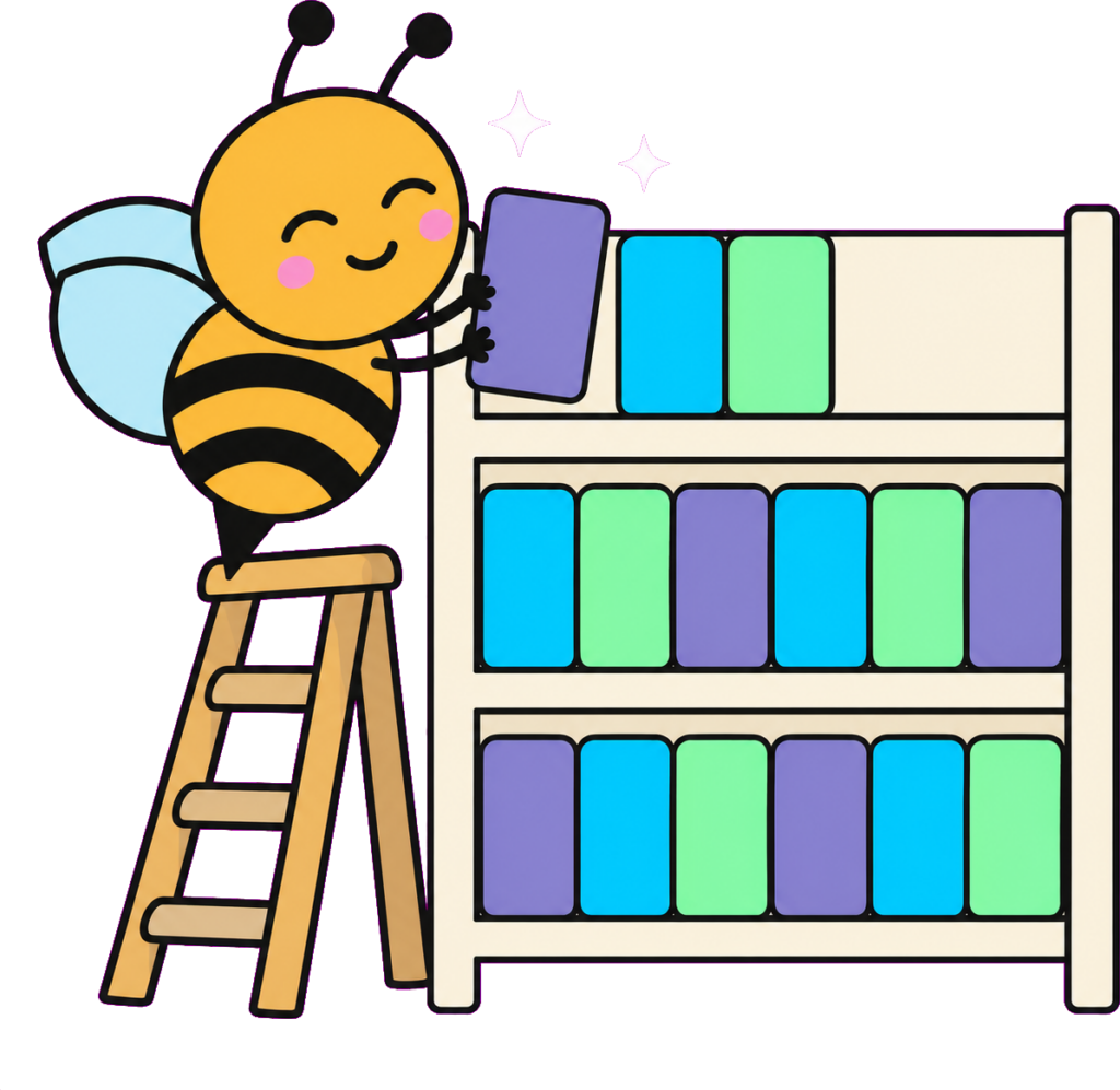 Abeille Learny Bloom qui range une nouvelle carte d’activité dans sa bibliothèque de templates Storyline